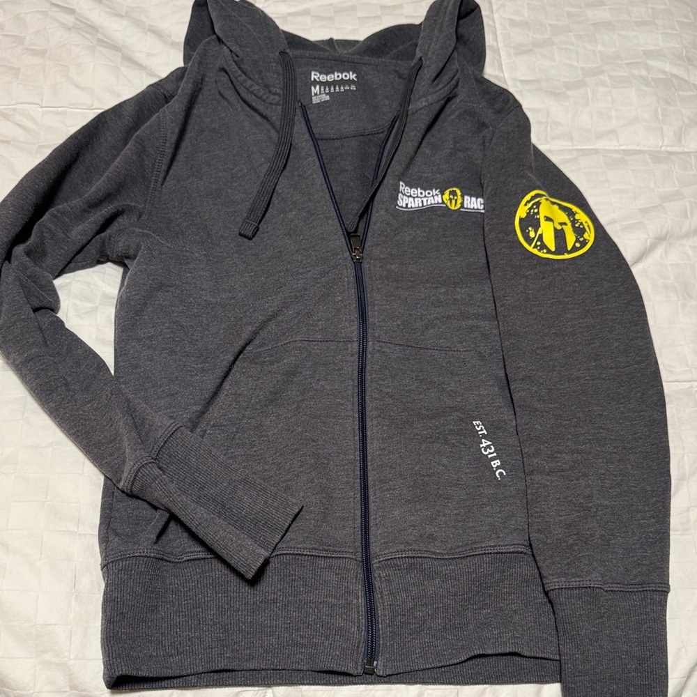 Reebok Dark Gray Hoodie with Yellow Spartan Logo